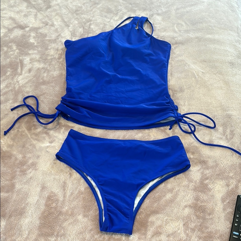 Stylish Blue High-Neck Bikini Set